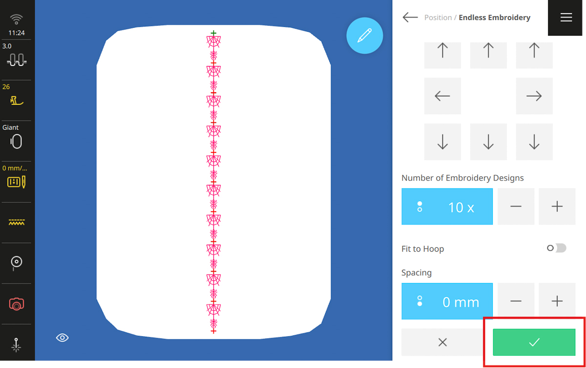 Stitch editing on the B 990 screen