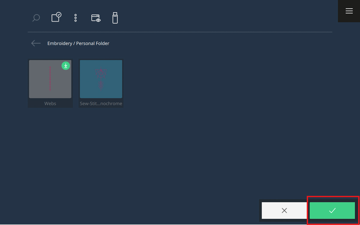 Saving stitches on the B 990 screen