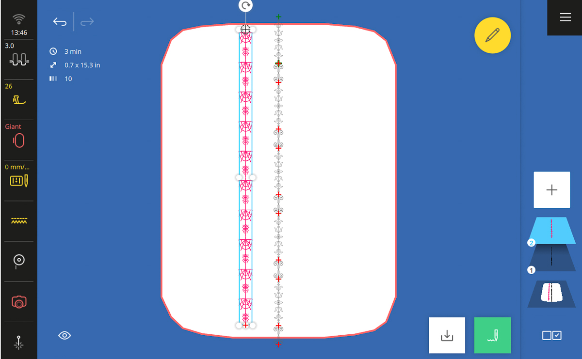 Stitch editing on the B 990 screen