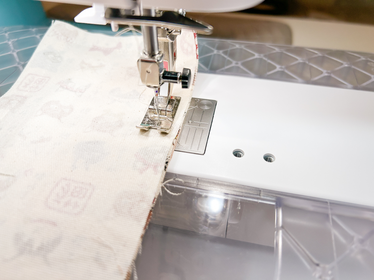 main fabric with wrong side up under foot