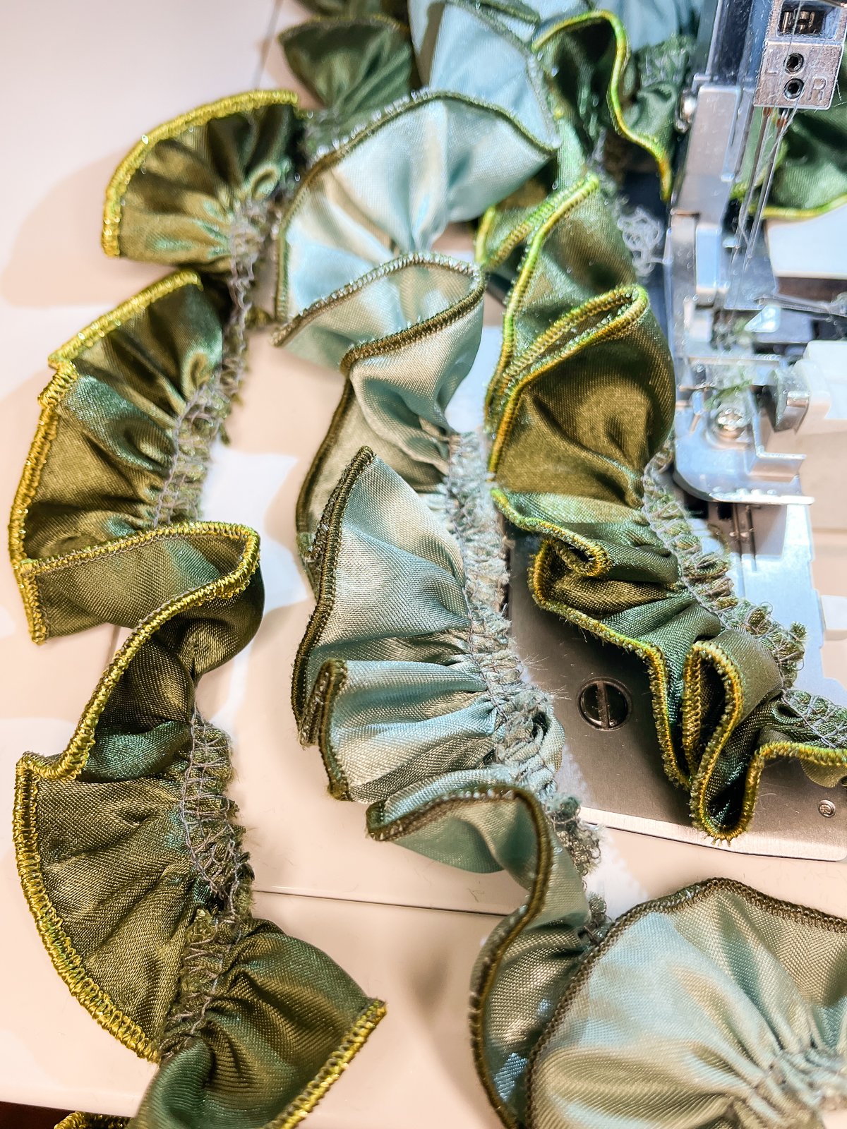 a group of ruffled green strips