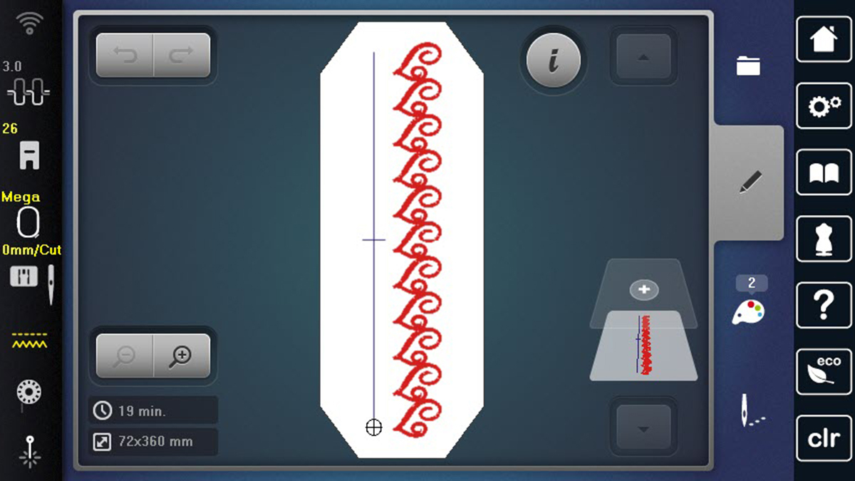 BERNINA 790 PRO display screen for the prepared embroidery design
