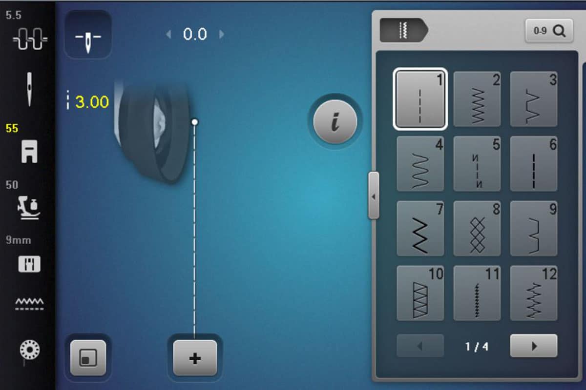 Display screen on the B 770QE PLUS showing the stitch selection.