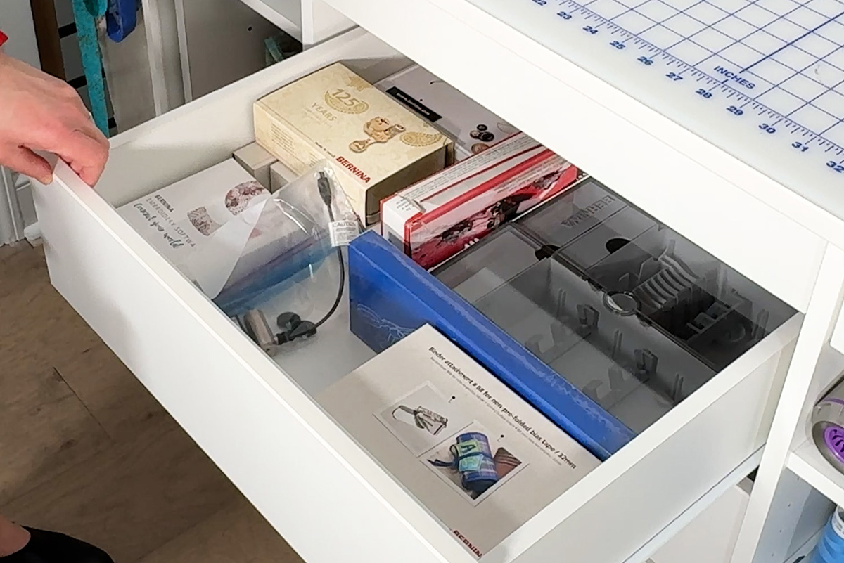Extra BERNINA supplies go in the second wide drawer.