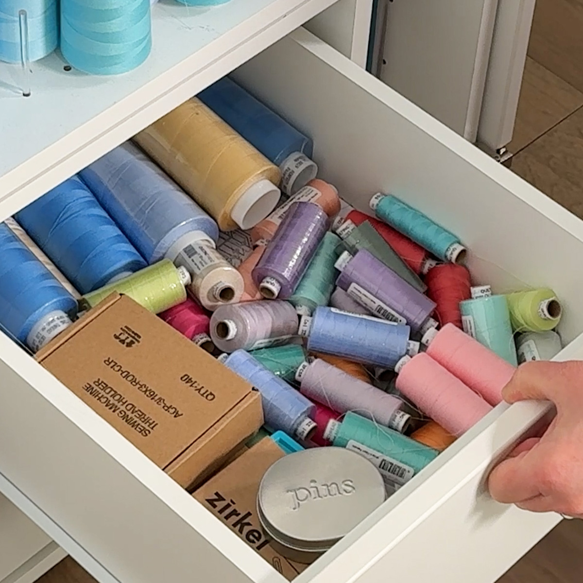 Smaller spools and backup cones are in the next drawer.  Can you tell my favorite colors?