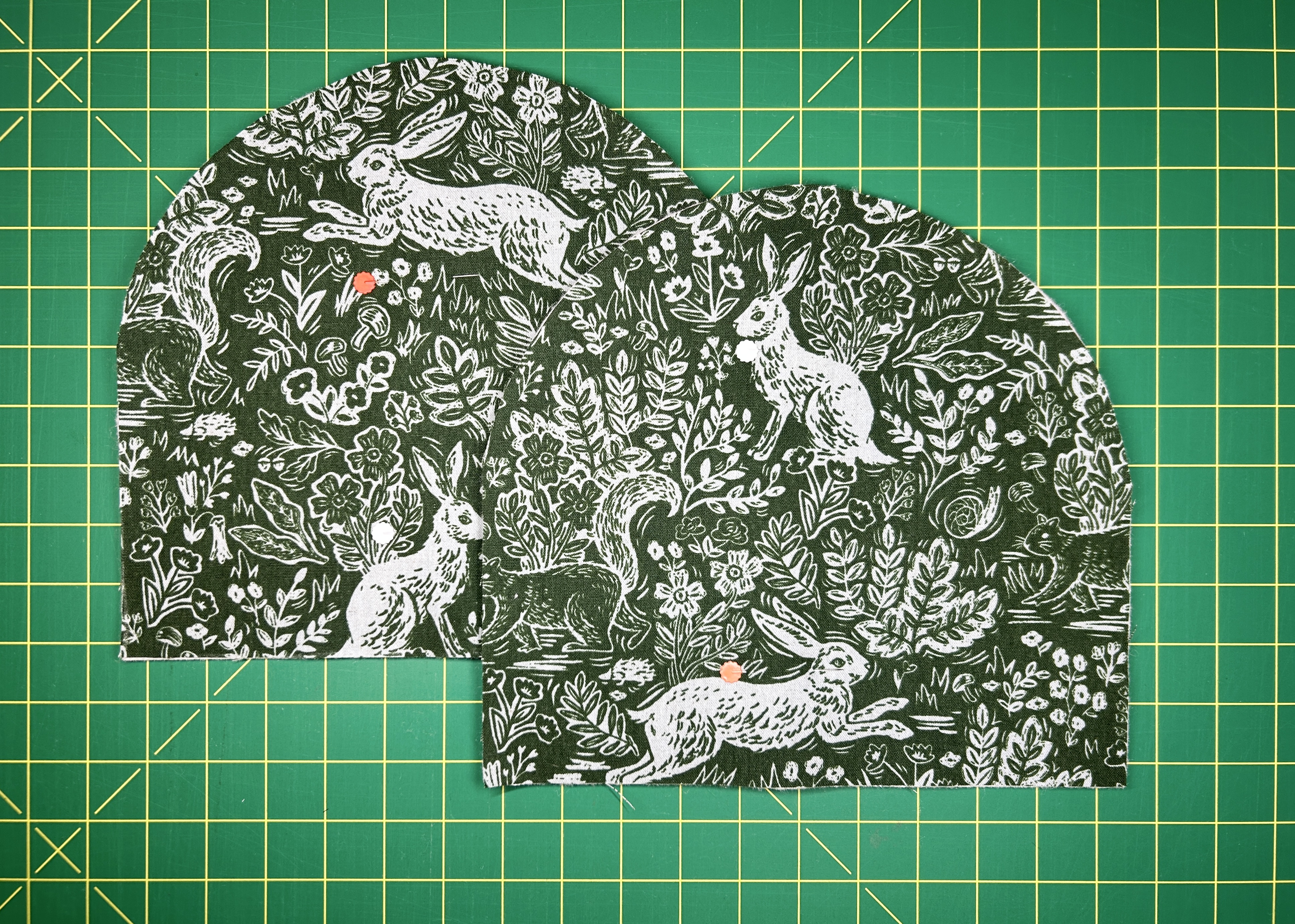 main fabric on top of batting