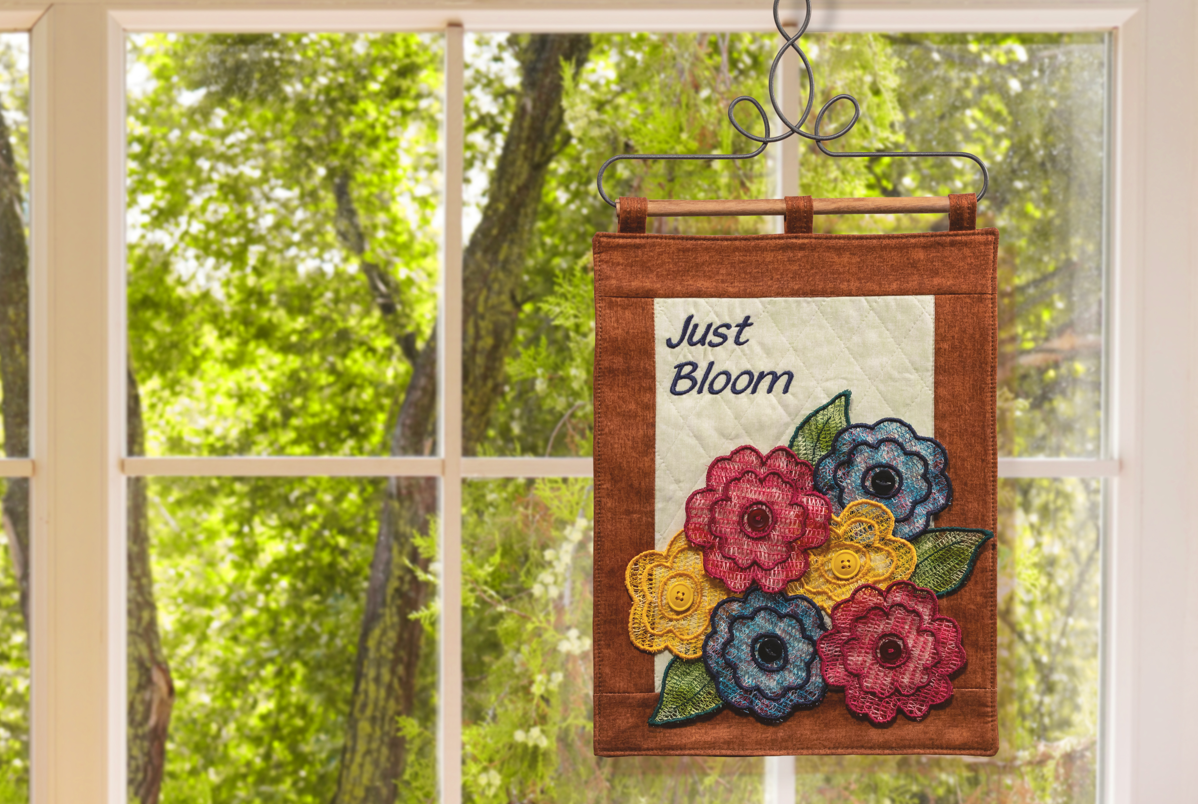 Floral lace on quilt