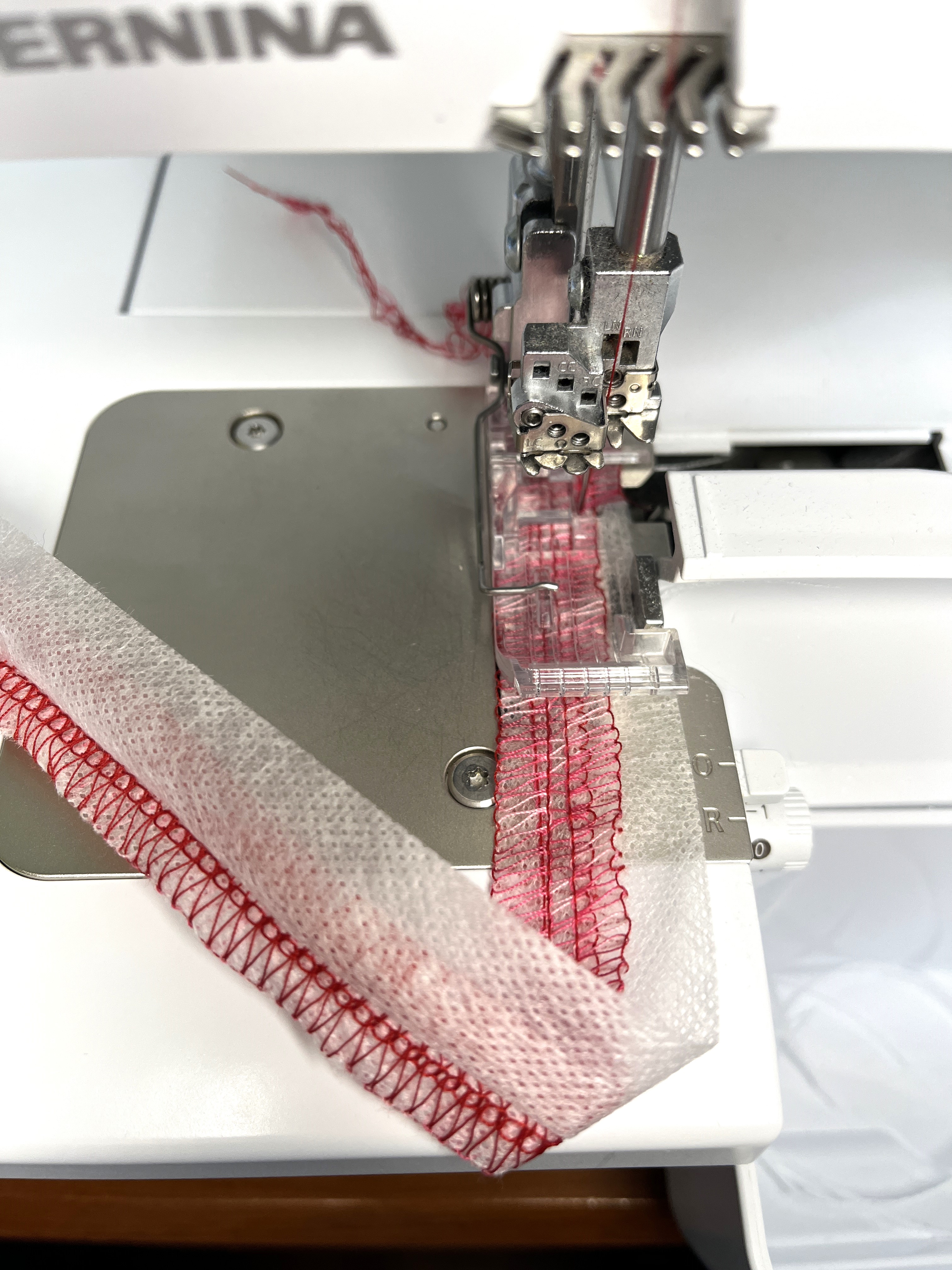 Red stitching with folded stabilizer