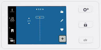 Isolated image of a sewing machine touch screen showing a straight stitch