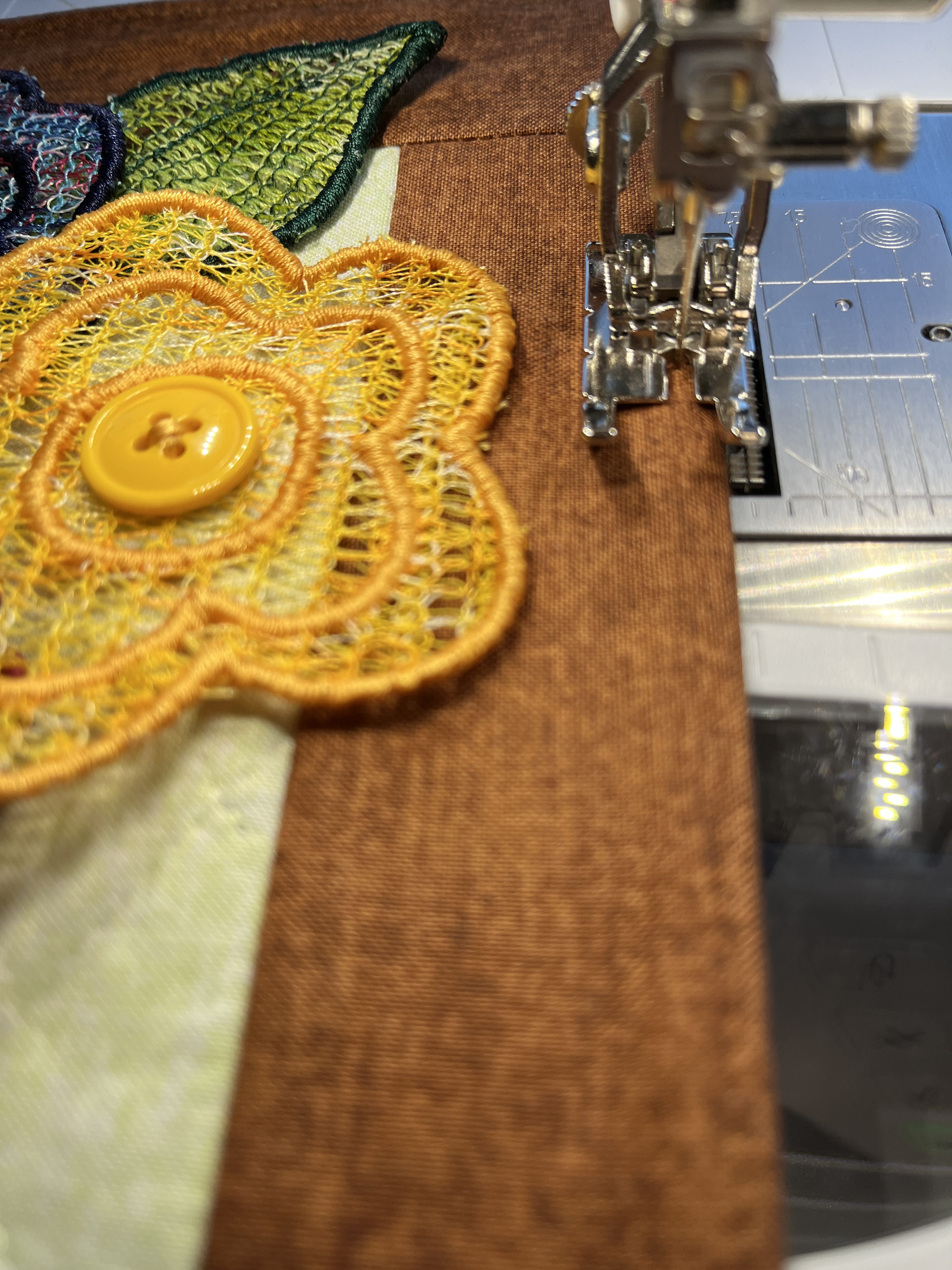 Sewing brown fabric