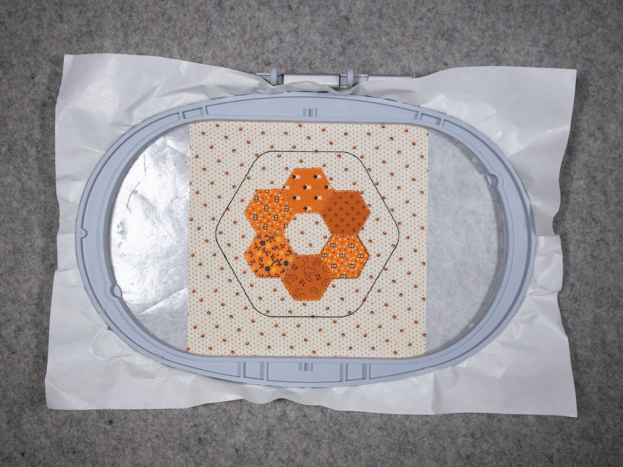 The hexagons will stitch in a clockwise pattern.