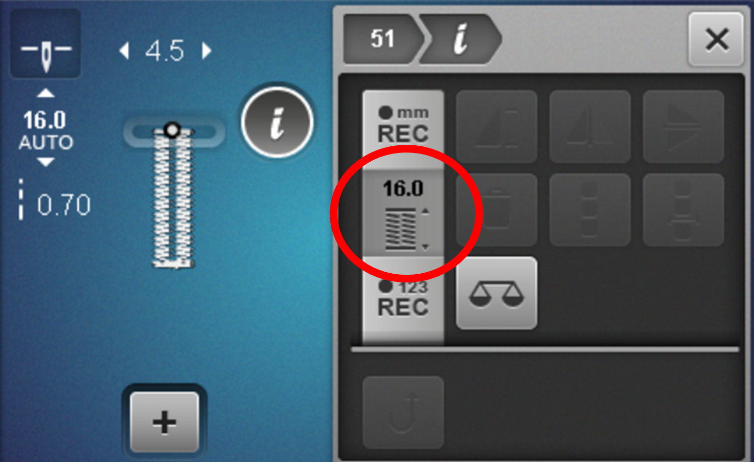 simulator of the buttonhole length icon
