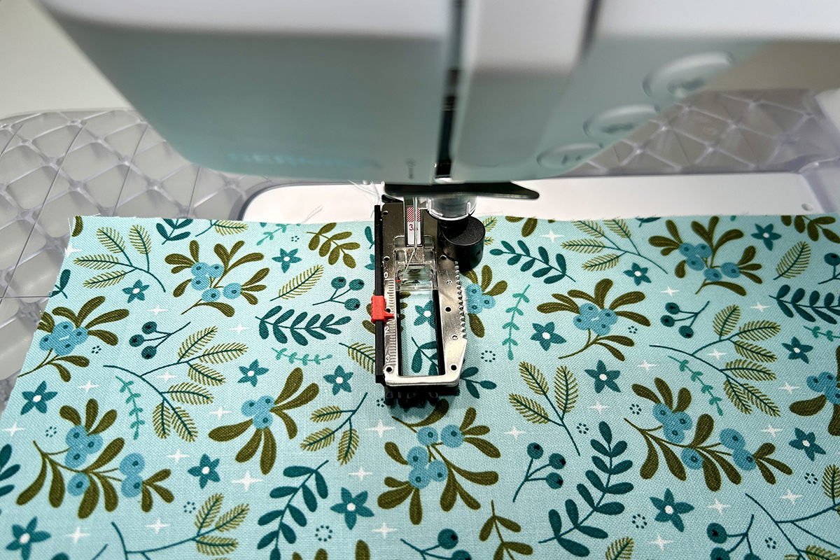 buttonhole foot on fabric at machine
