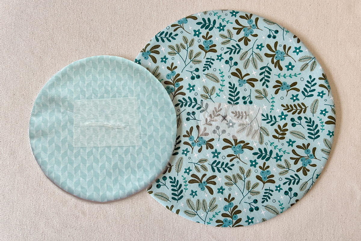 fabric circles right side out with fused stabilizer showing