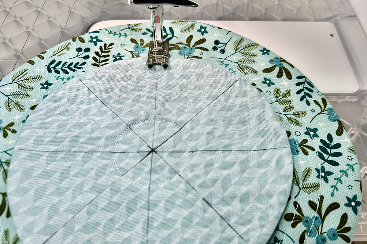 starting to sew the marked lines