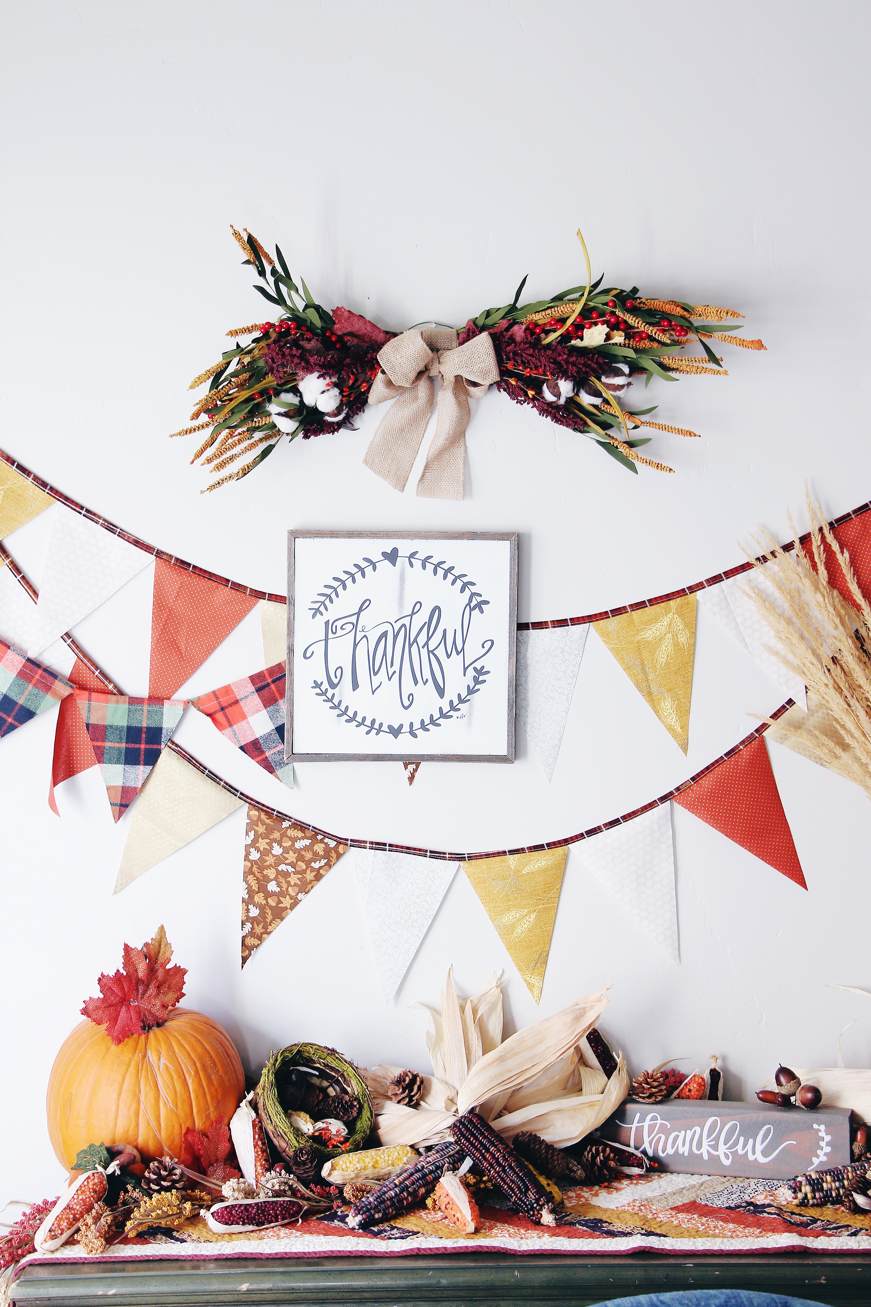 bunting hanging on wall for thanksgiving